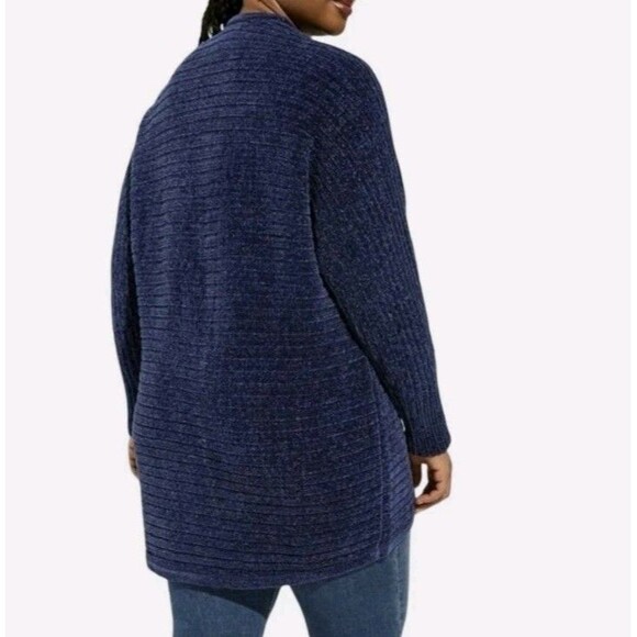 Torrid Women's Chenille Cocoon Open Front Ribbed Sweater Blue Plus Size 1 - Picture 2 of 15